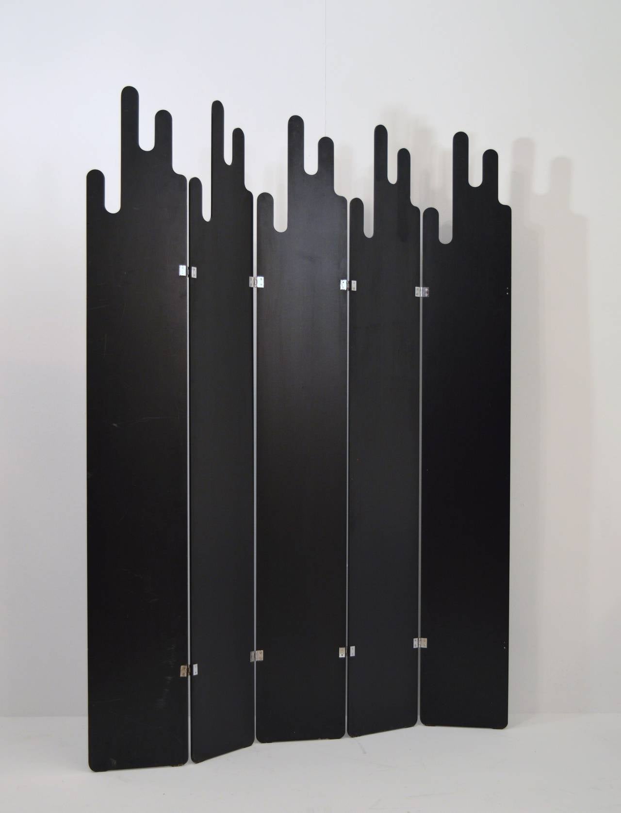 Exceptional 1950s room-divider, designed and manufactured in France. It is made in black formica and composed in five parts. Good vintage condition.