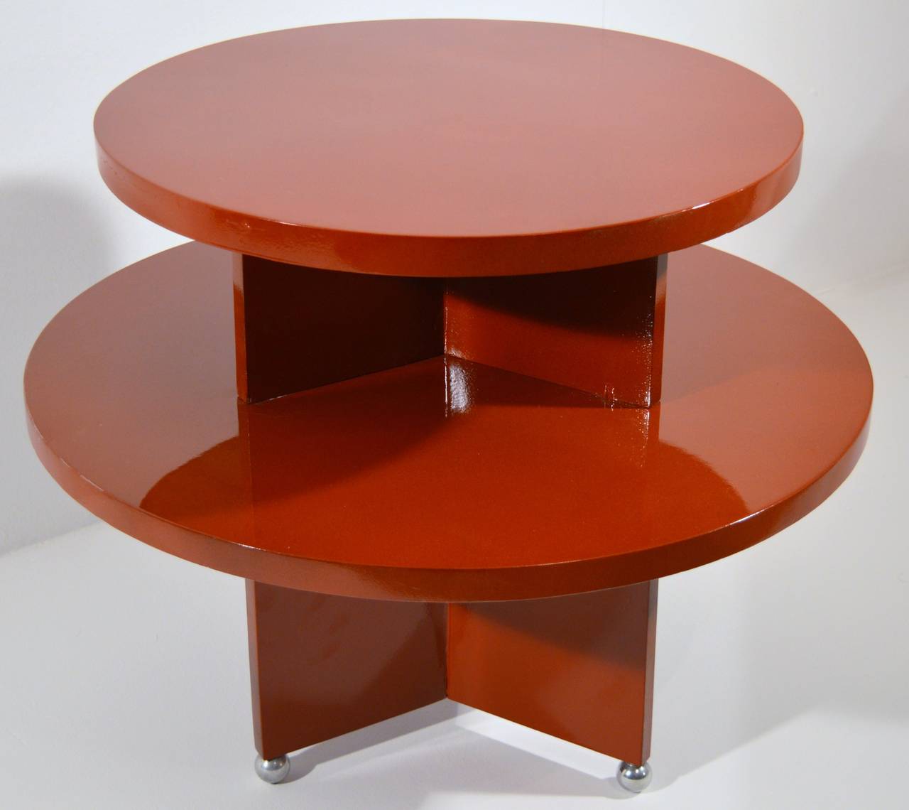 Art Deco Red Laquered Coffee Table on Metal Ball Feet