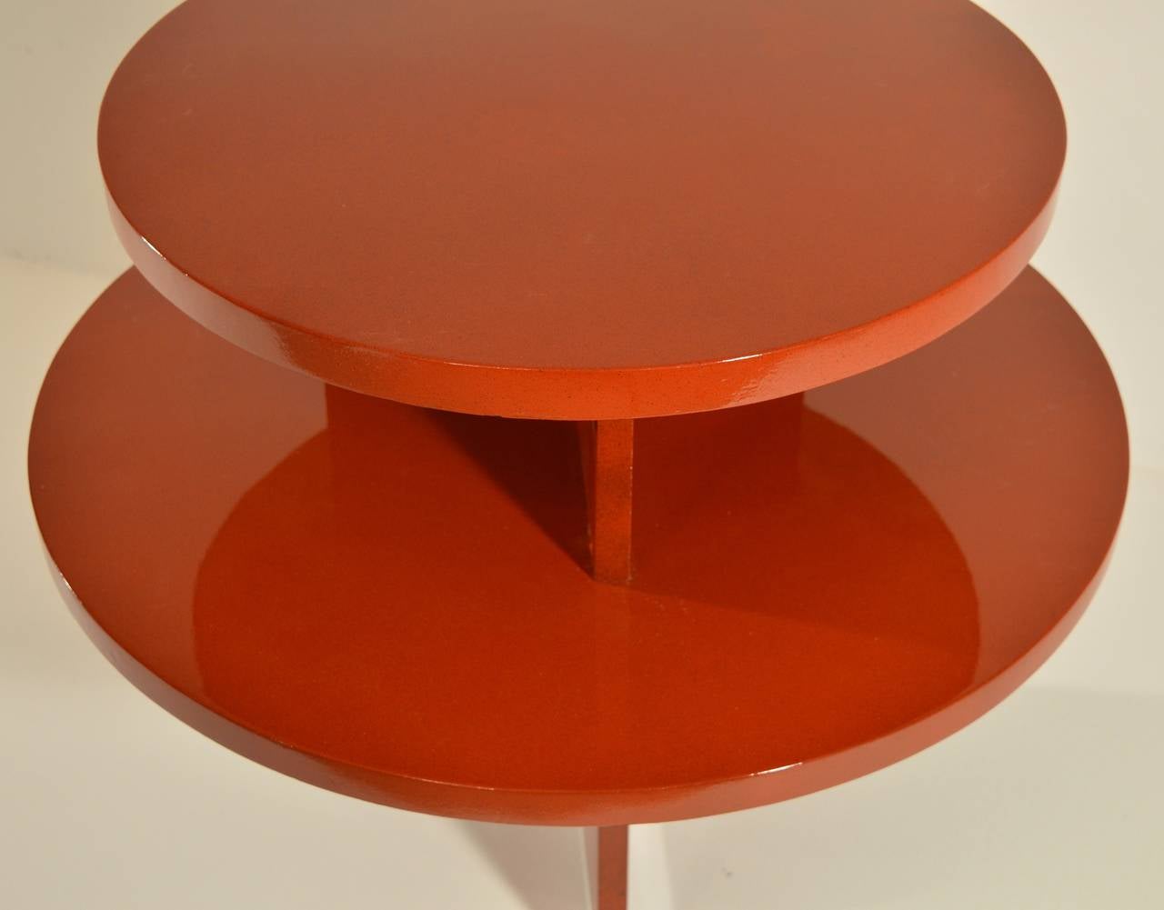 Mid-20th Century Art Deco Red Laquered Coffee Table on Metal Ball Feet
