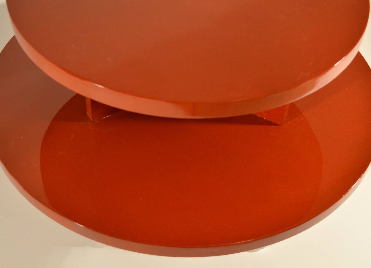 Iron Art Deco Red Laquered Coffee Table on Metal Ball Feet