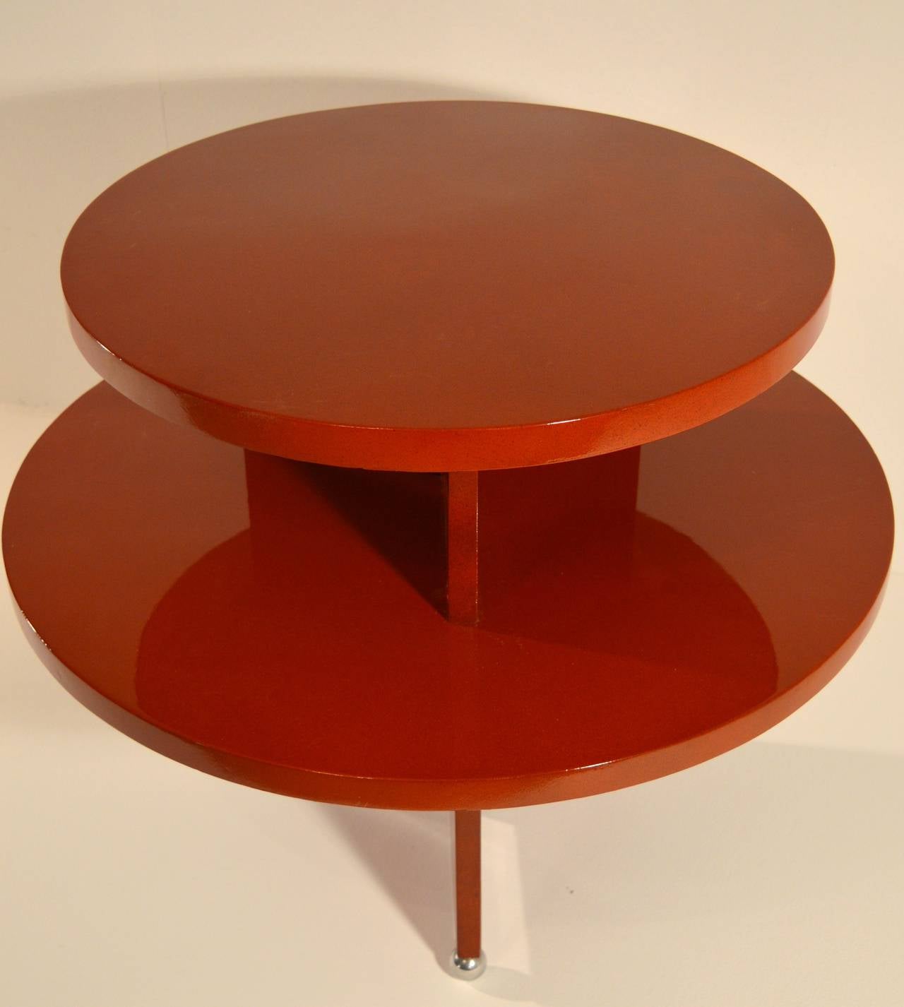 Art Deco Red Laquered Coffee Table on Metal Ball Feet 1
