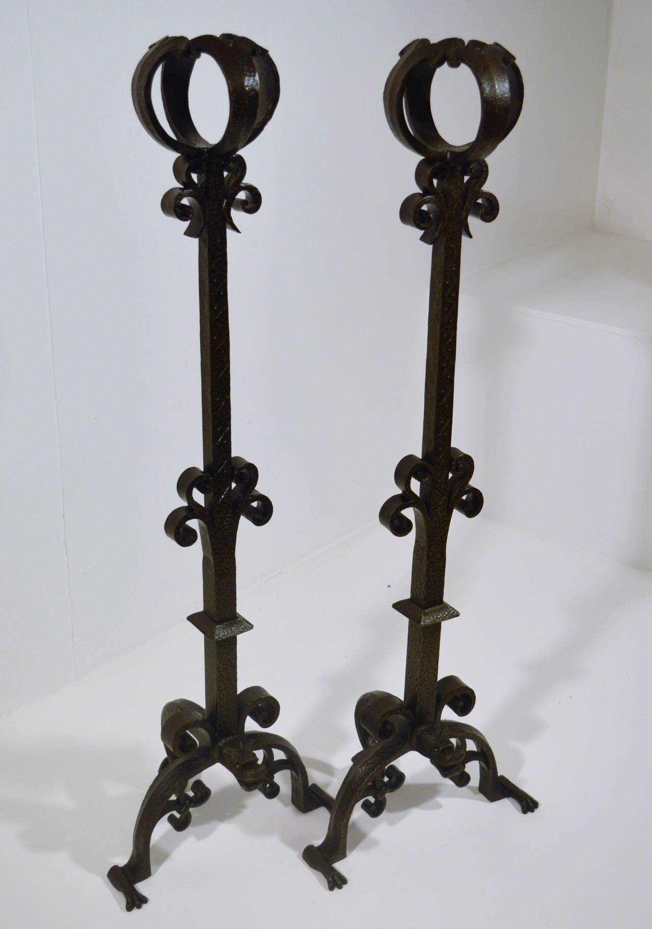 Other Pair of Large 1900s Iron Chenets or Andirons