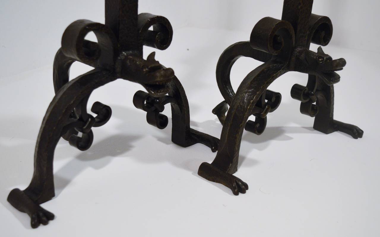 Pair of Large 1900s Iron Chenets or Andirons In Excellent Condition In Castenray, NL