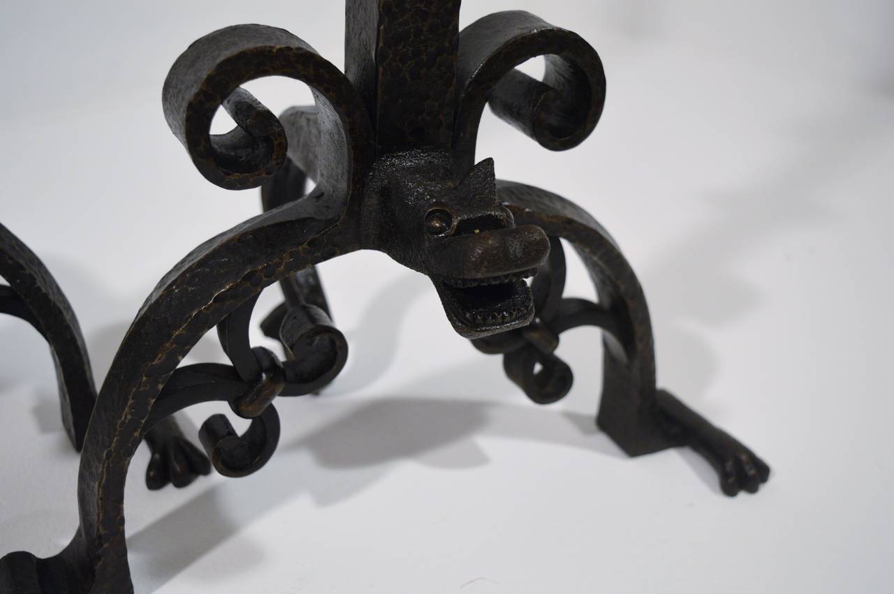 20th Century Pair of Large 1900s Iron Chenets or Andirons