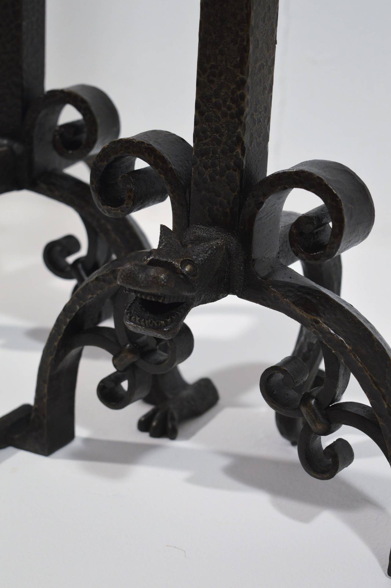 Pair of Large 1900s Iron Chenets or Andirons 1