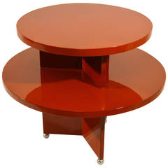 Art Deco Red Laquered Coffee Table on Metal Ball Feet