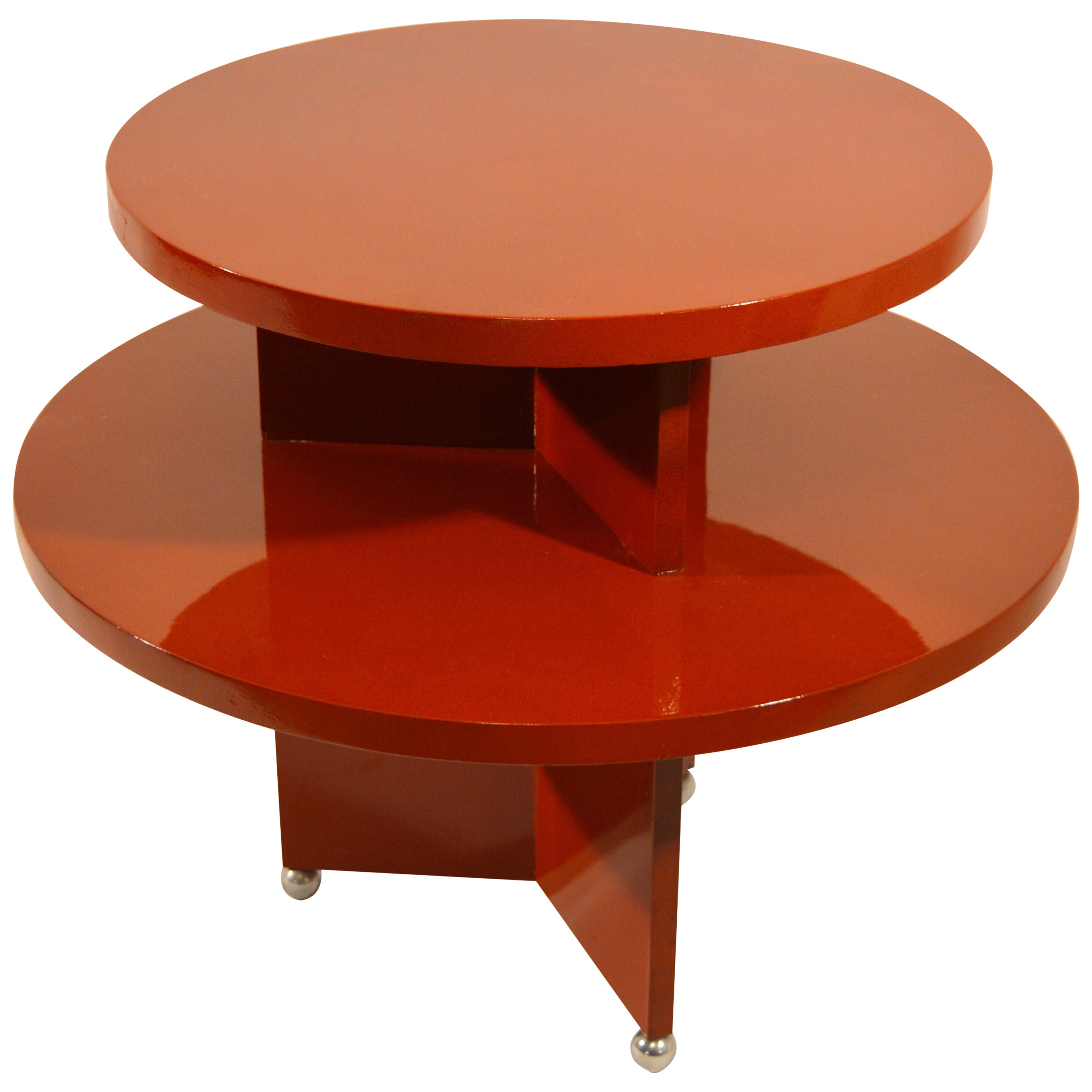 Art Deco Red Laquered Coffee Table on Metal Ball Feet