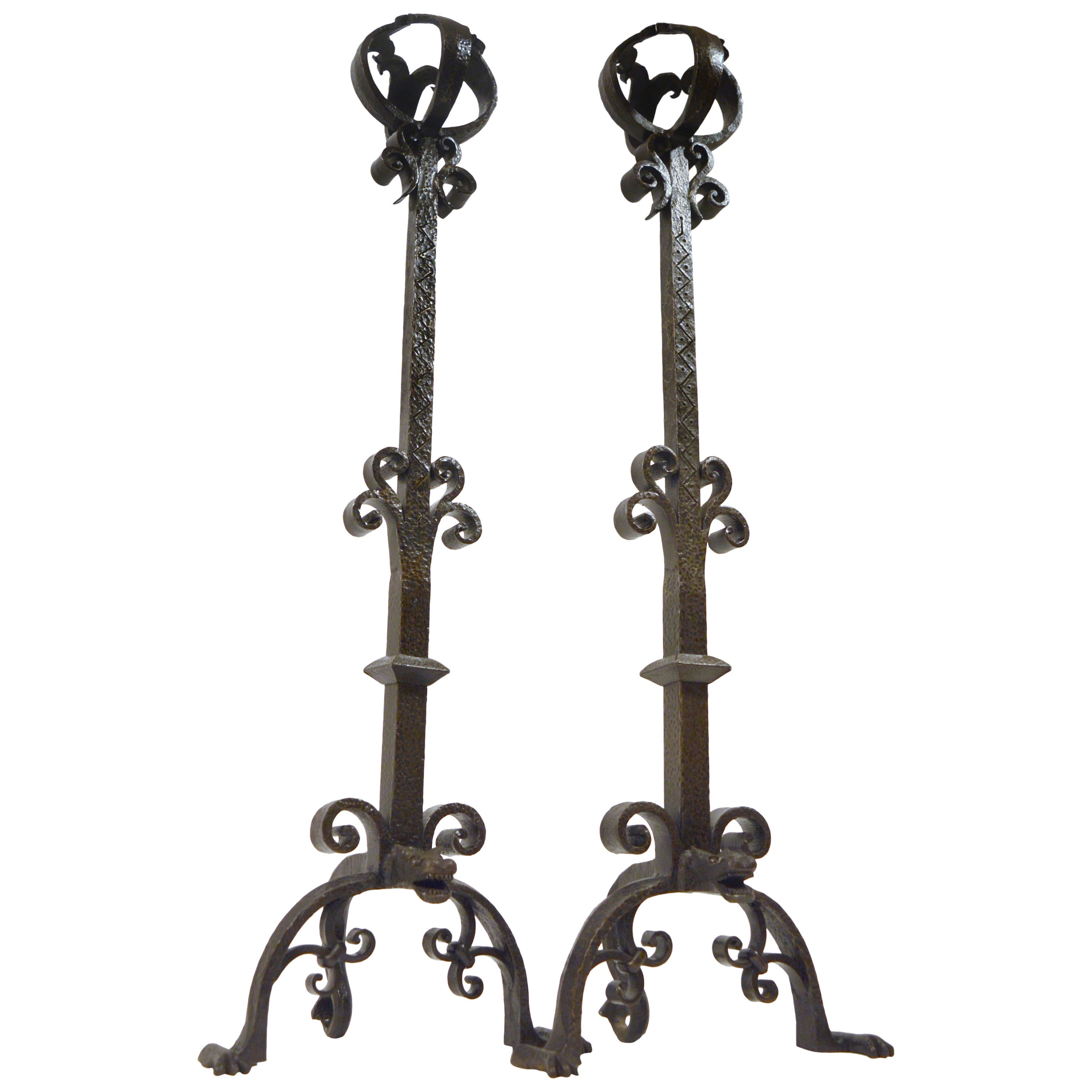 Pair of Large 1900s Iron Chenets or Andirons