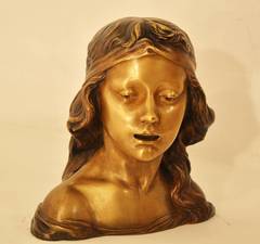 Art Nouveau Bust of a Young Lady in Bronze by J. Scholmesters