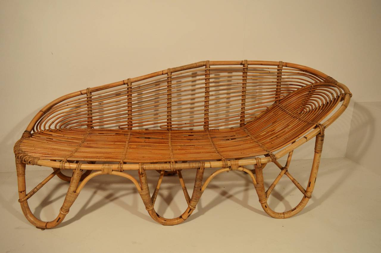 Mid-Century Modern Bended Bamboo Bench
