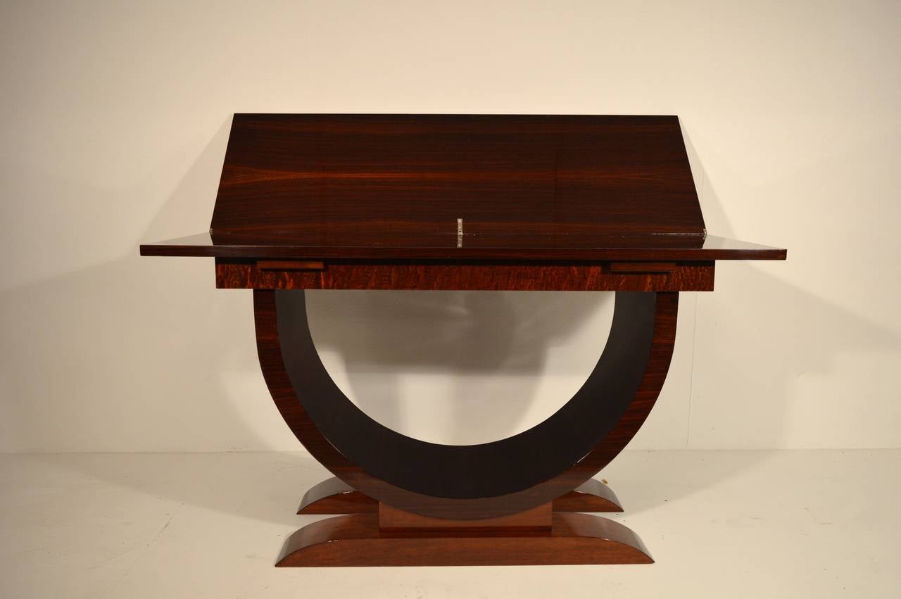 French Art Deco Folding Side Table in Rosewood and Mahogany