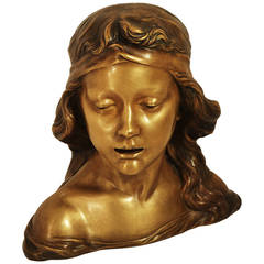 Art Nouveau Bust of a Young Lady in Bronze by J. Scholmesters