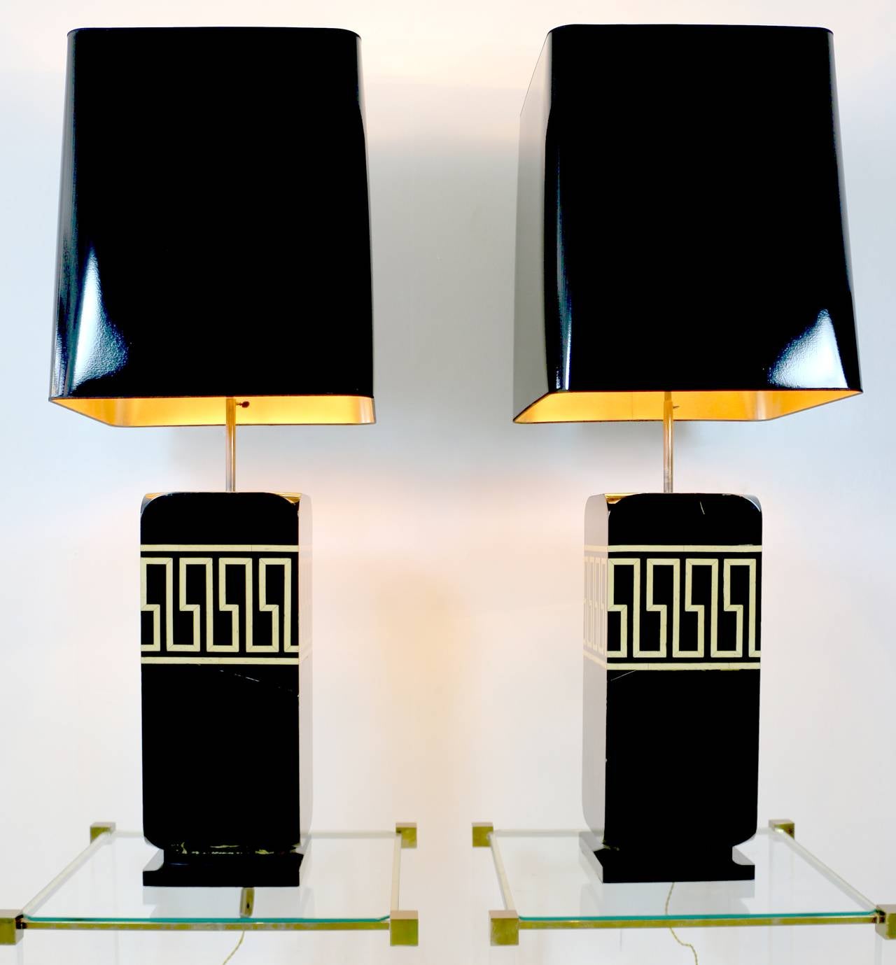 Large Pair of Lacquer Table Lamps in the Syle of Jansen, 1970s In Fair Condition In Saint-Ouen, FR