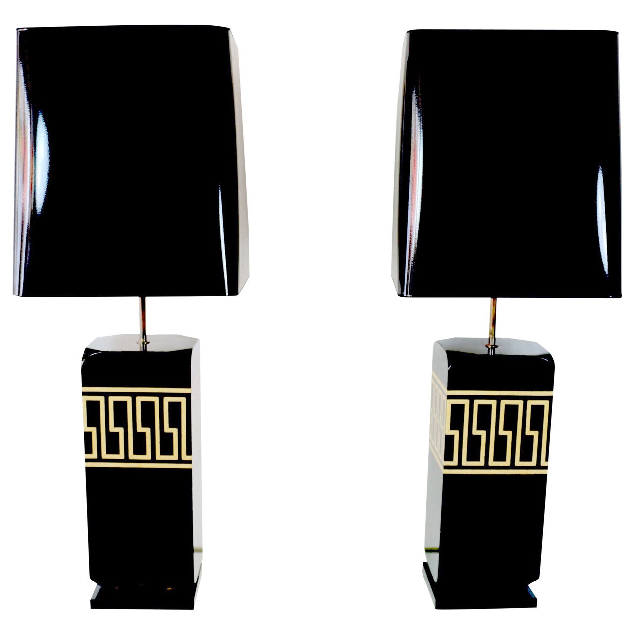 Large Pair of Lacquer Table Lamps in the Syle of Jansen, 1970s