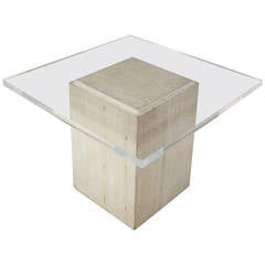 Travertine and Plexiglass Gueridon, 1980s