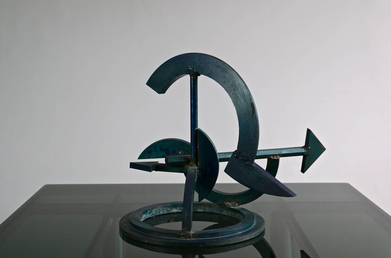 French 20th Century Blue Iron Sculpture For Sale