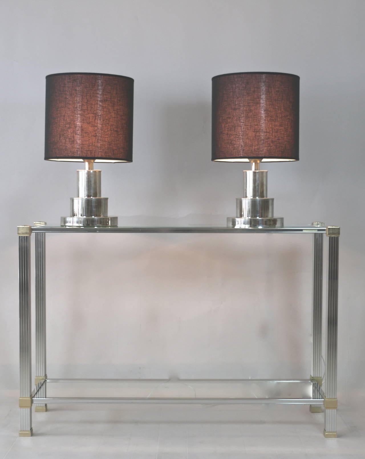 1960s pair of chromed metal lamp in the Art Deco style.