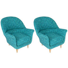 Pair of Italian Armchairs with Blue Mottled Fabric
