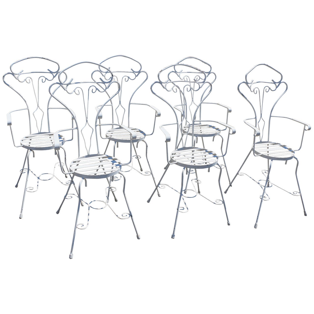 Garden Set of Six Anthropomorphic Iron Chairs For Sale