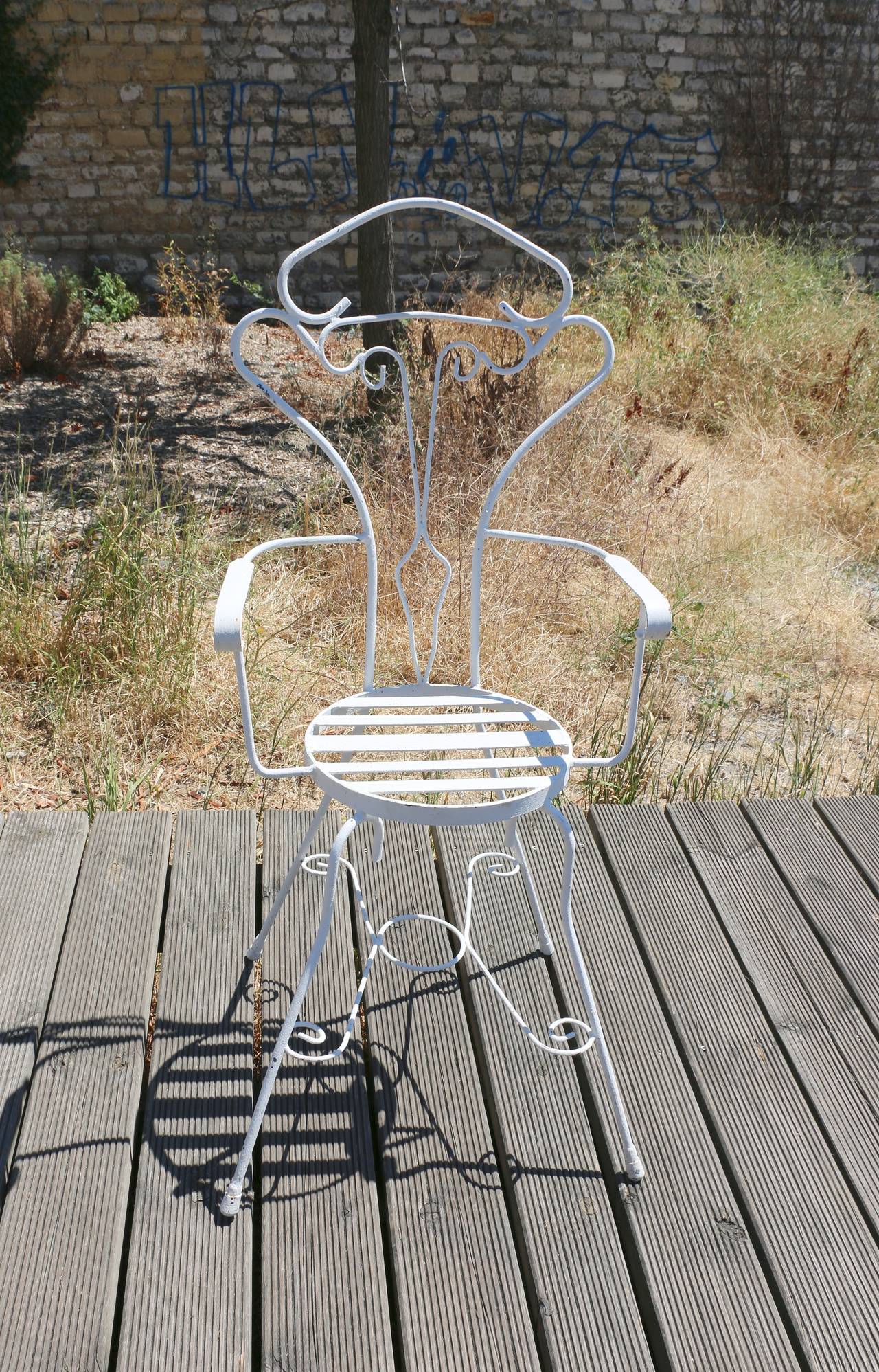 French Garden Set of Six Anthropomorphic Iron Chairs For Sale