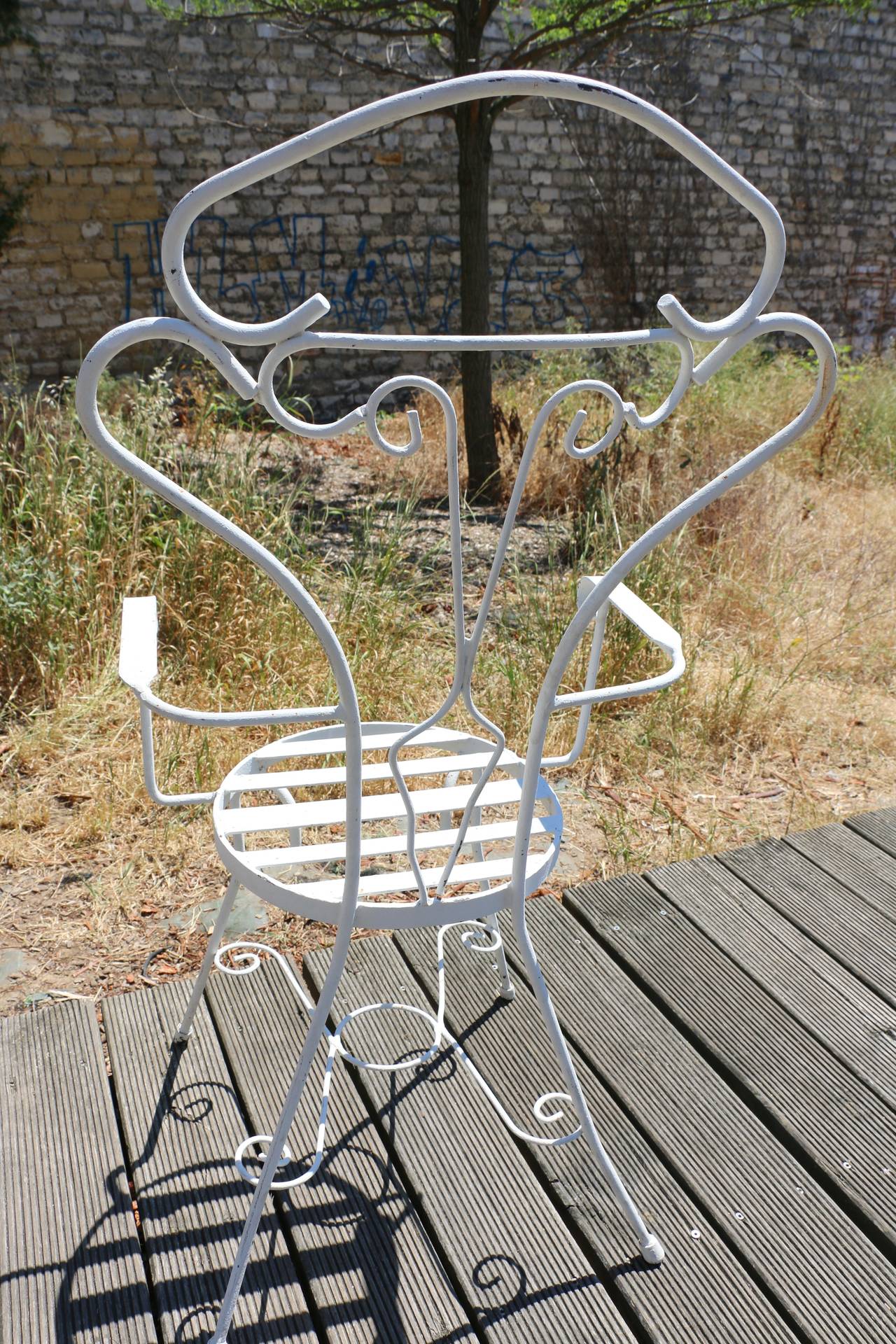 Garden Set of Six Anthropomorphic Iron Chairs For Sale 4