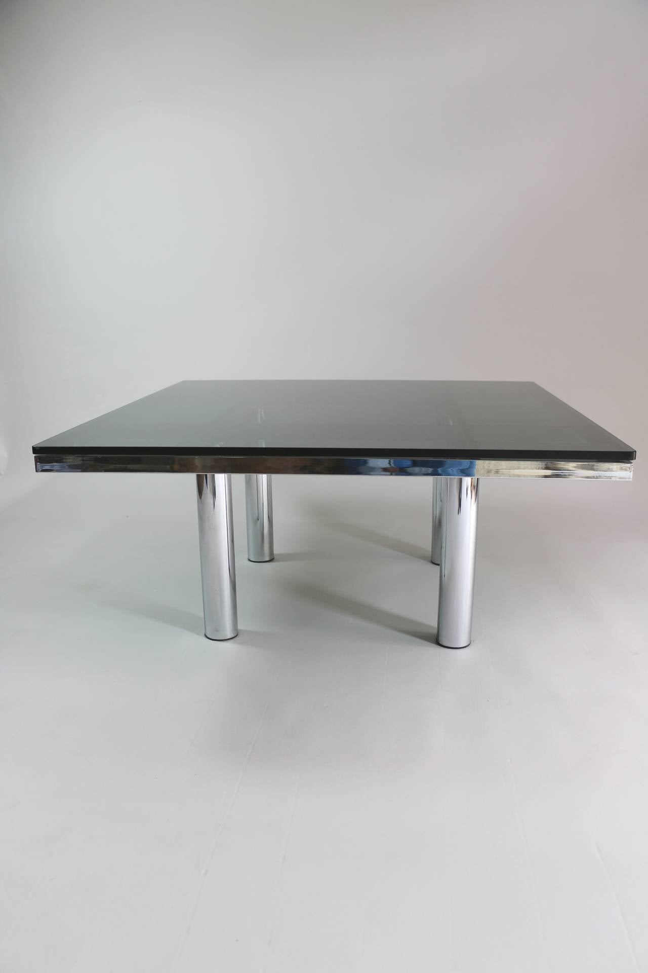 Chrome and smoke glass coffee table designed by Tobia Scarpa for Knoll.