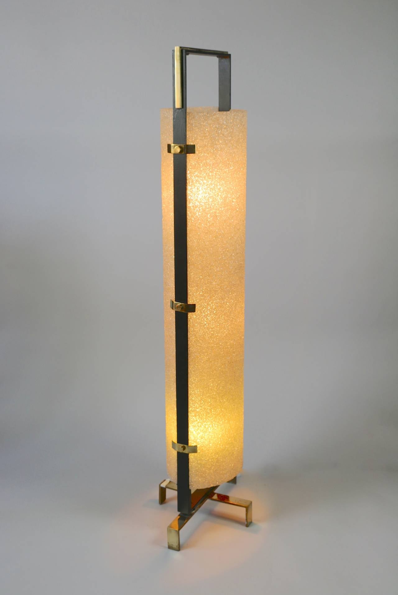 1970s honeycombed resin floor lamp. Bronze base and handles.