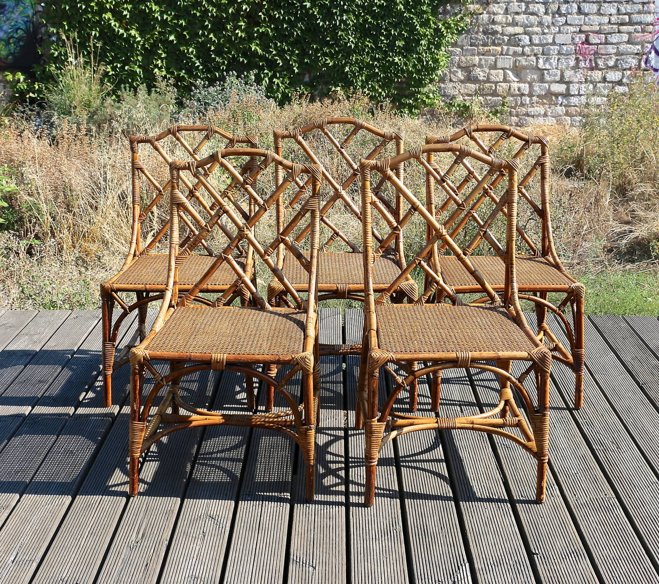 Six Bamboo Chairs with Canned Seats In Excellent Condition In Saint-Ouen, FR