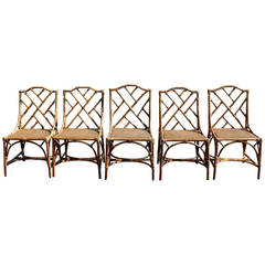 Six Bamboo Chairs with Canned Seats