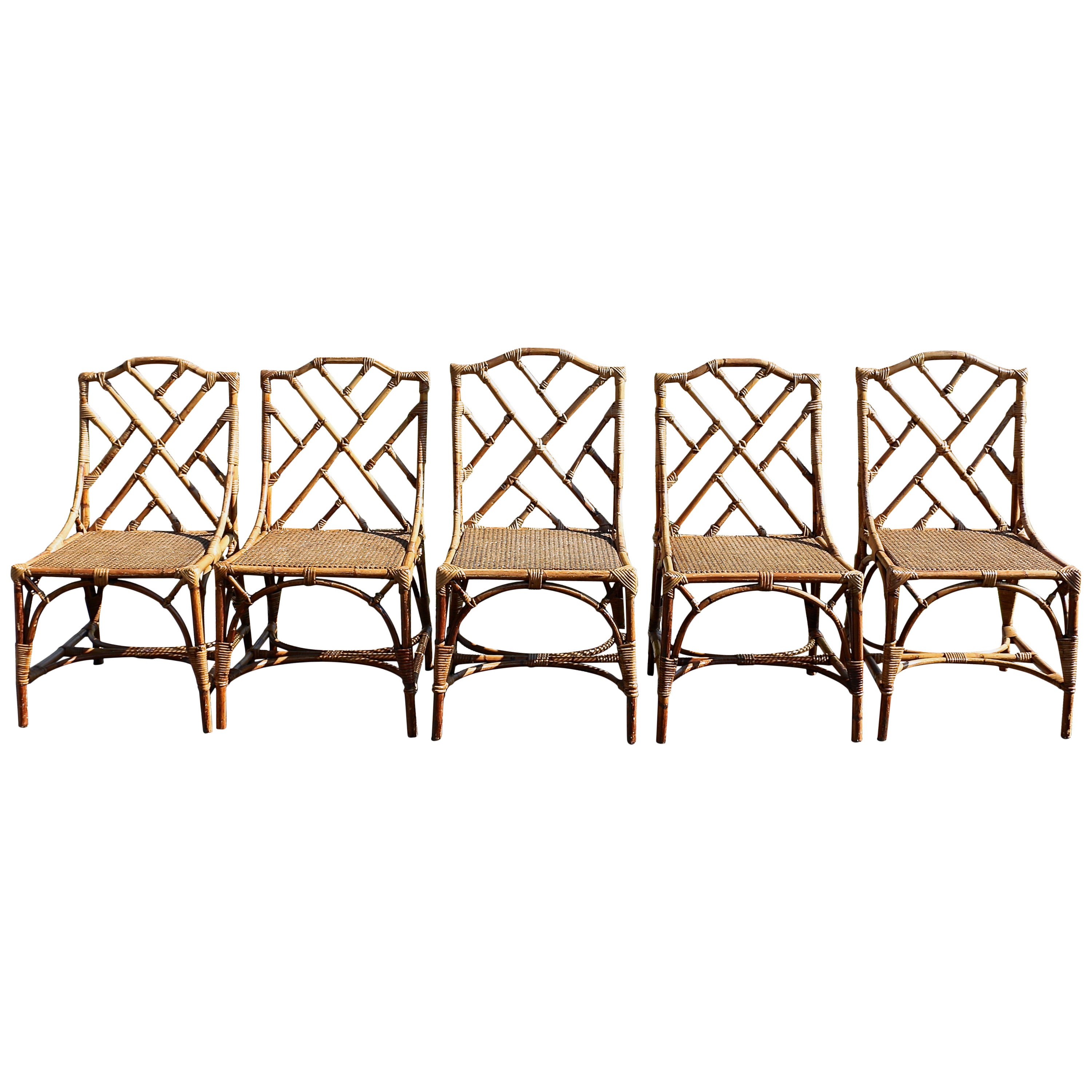 Six Bamboo Chairs with Canned Seats