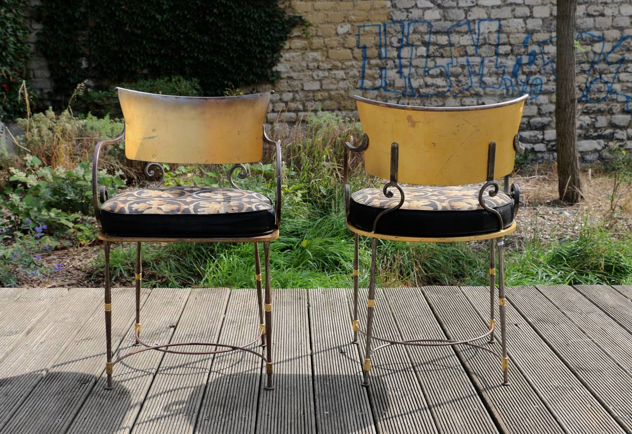 French Pair of Armchairs in Gilt Wrought Iron