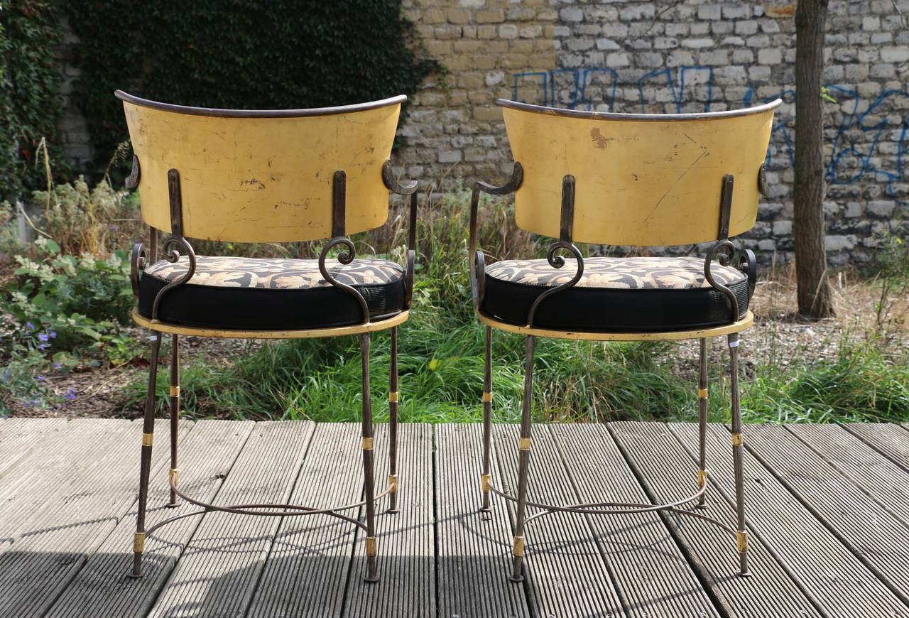 Pair of Armchairs in Gilt Wrought Iron In Fair Condition In Saint-Ouen, FR