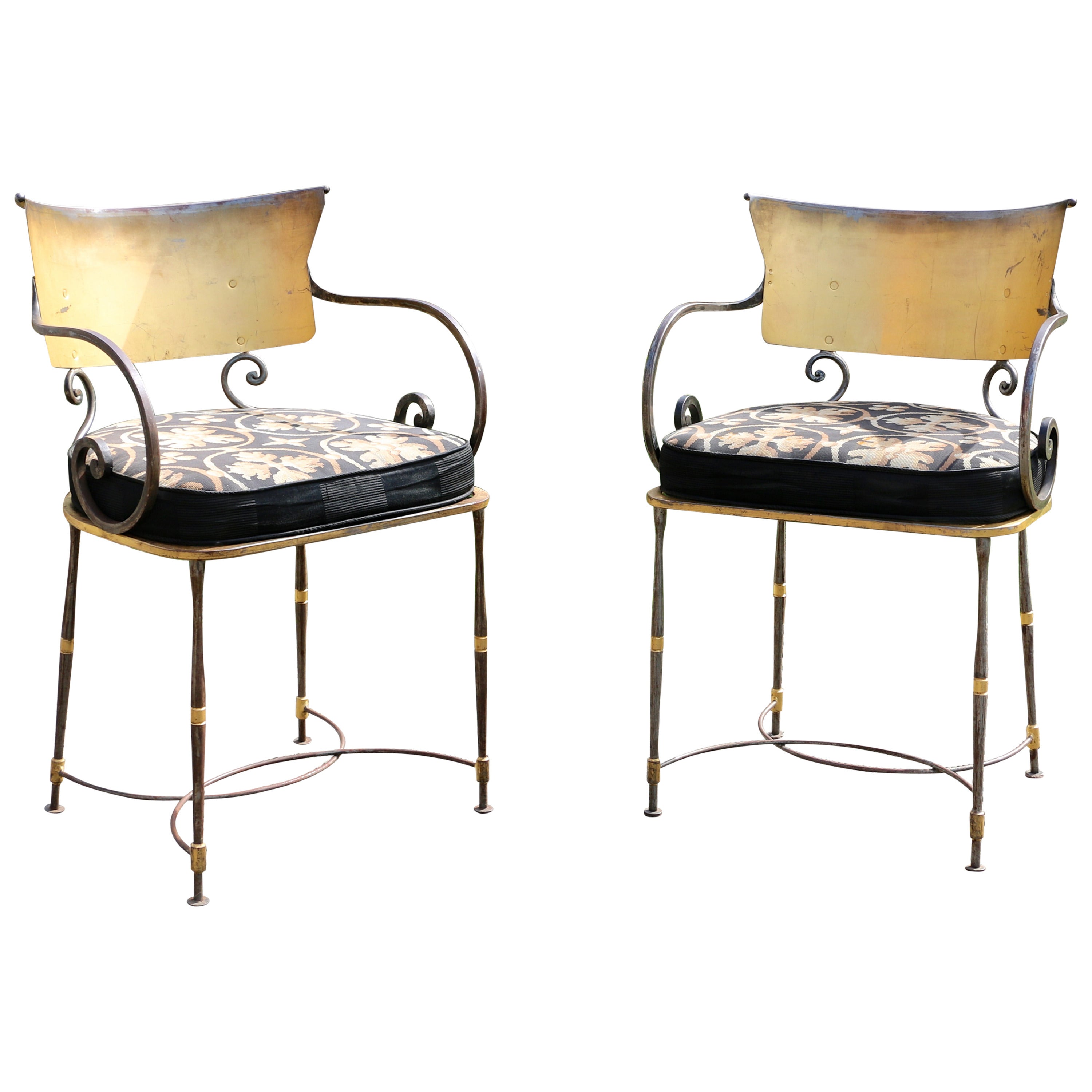 Pair of Armchairs in Gilt Wrought Iron