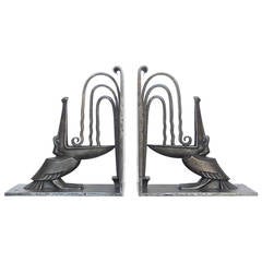 Pair of Art Deco Wrought Iron Pelican Bookends by Edgar Brandt