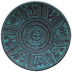 Blue Glazed Ceramic Plate by Jean Besnard, circa 1930