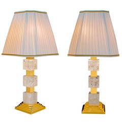 Pair of Gilt Bronze and Rock Crystal Table Lamps by Alexandre Vossion