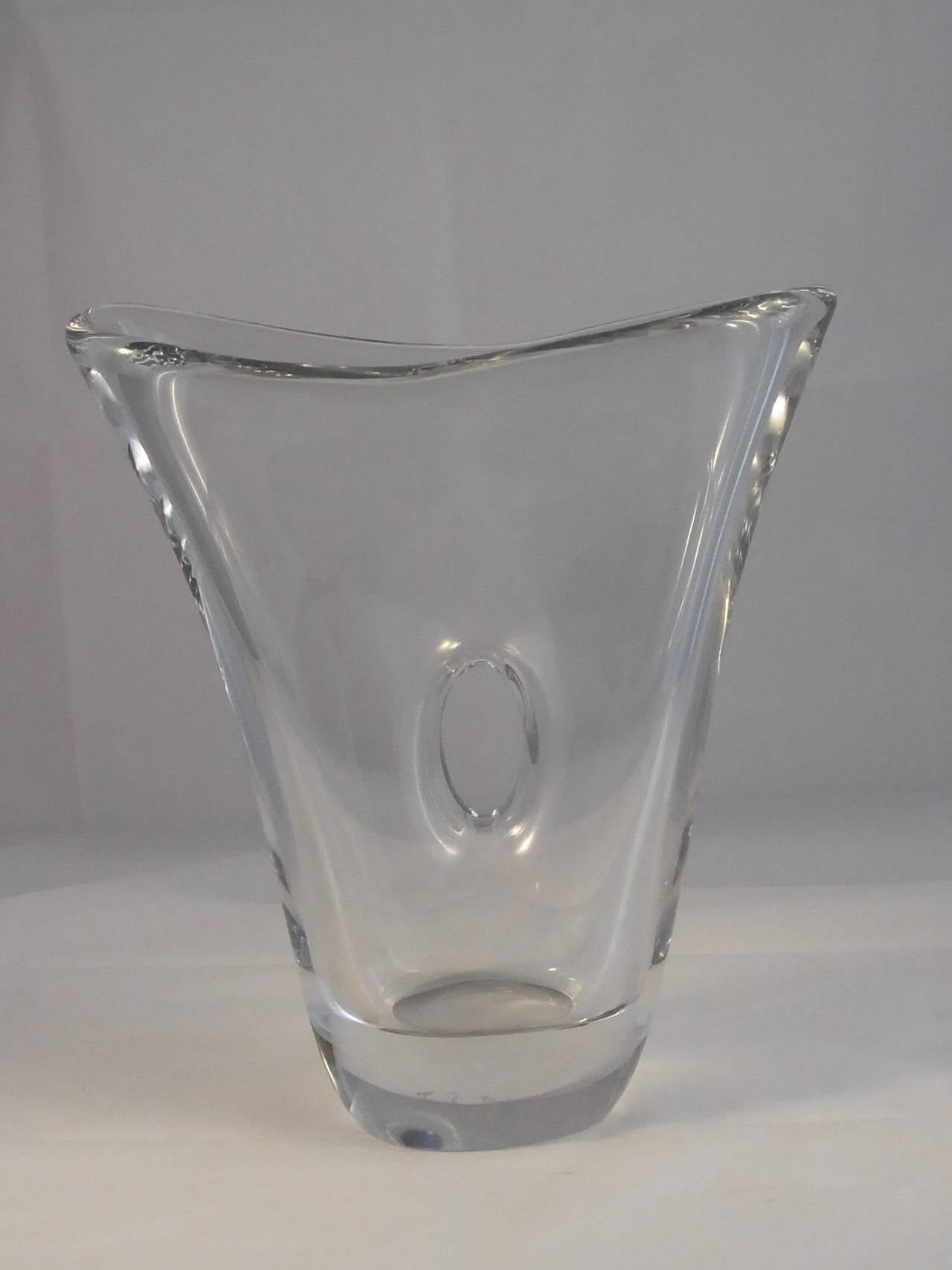Crystal Vase by Daum France 
Nice shape with a through in the middle of vase
Signed Daum France with the Cross of Lorraine
Inscription : F.I.R.S.T