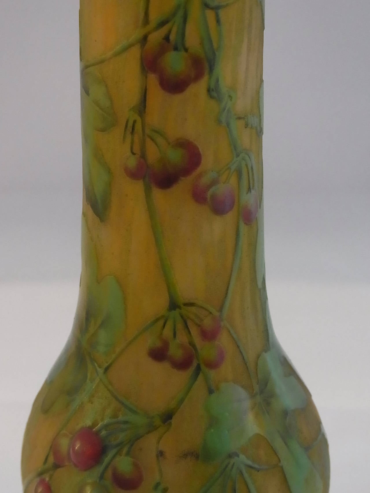 Appliqué Daum Cameo Glass, Enameled and Applied Vase, circa 1910 For Sale