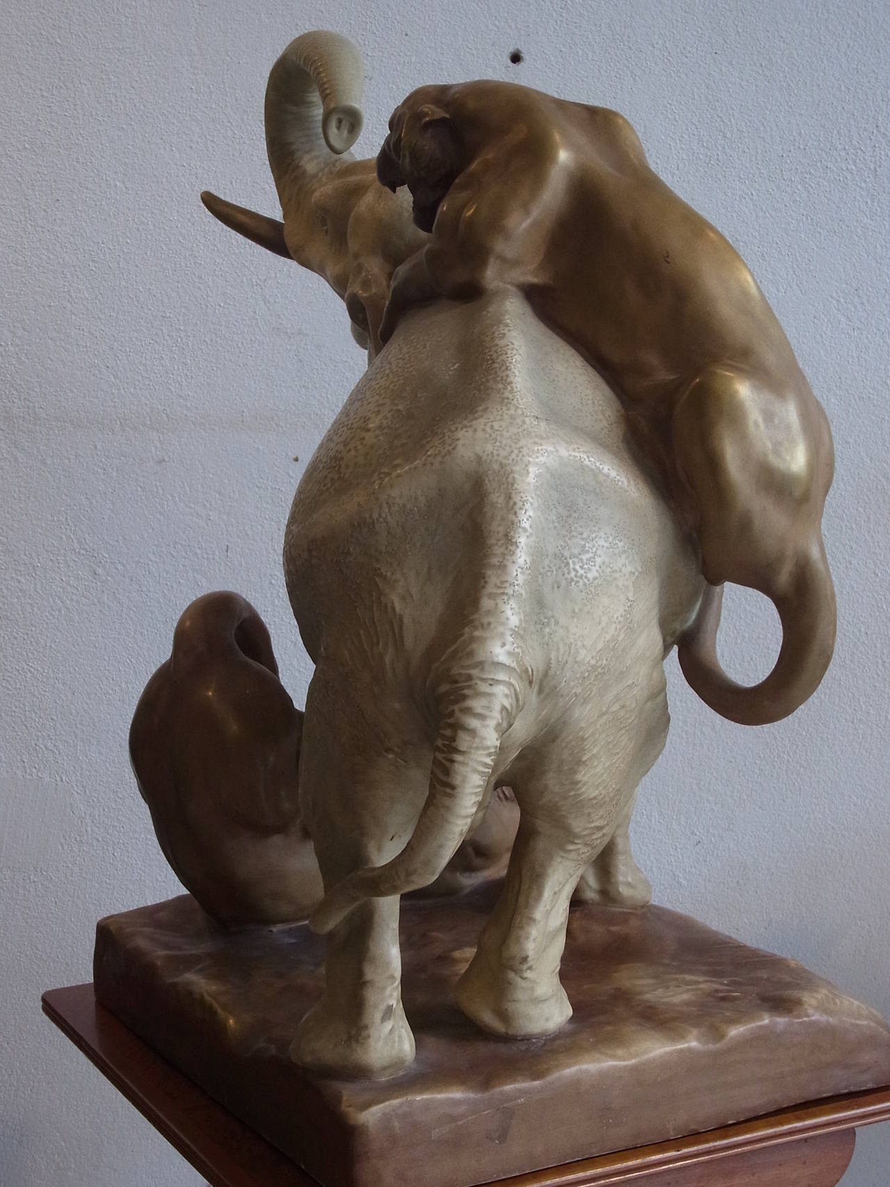 Enameled Large Elephant Ceramic Group by Amphora Austria