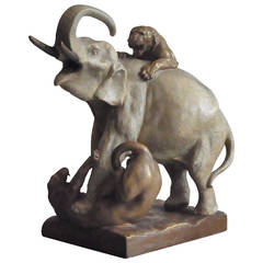 Large Elephant Ceramic Group by Amphora Austria