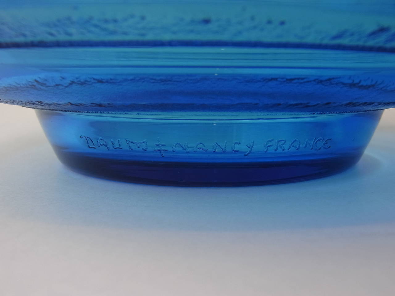 Art Glass Art Deco Bleu Geometric Decor Acid Etched Glass Vase by Daum