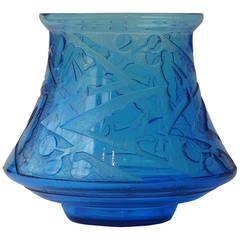 Art Deco Bleu Geometric Decor Acid Etched Glass Vase by Daum