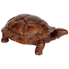 Antique Large Terracotta Turtle in Glazed Stoneware