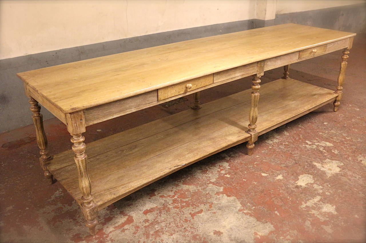 Bleached oak table with 2 drawers and a second shelf at the bottom
French , late 19th century
One peace
Waxed patine