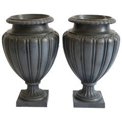 Pair of 19th Century Cast Iron Garden Urns