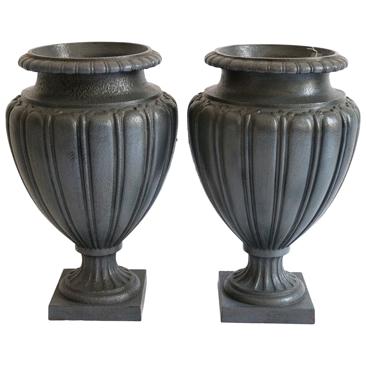 Pair of 19th Century Cast Iron Garden Urns For Sale
