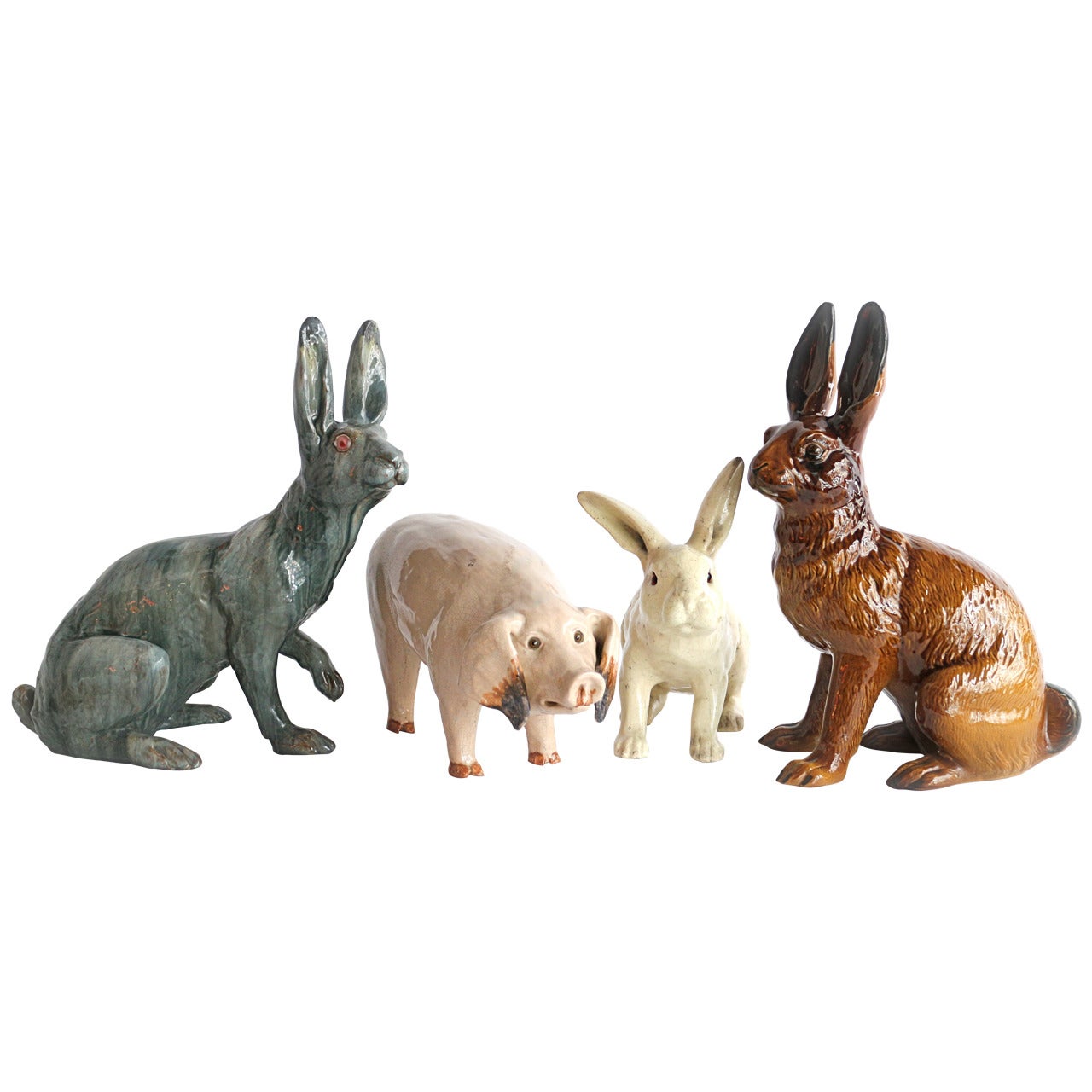 Set of Four Glazed Terracotta Display Animals, Late 19th and Early 20th Century For Sale