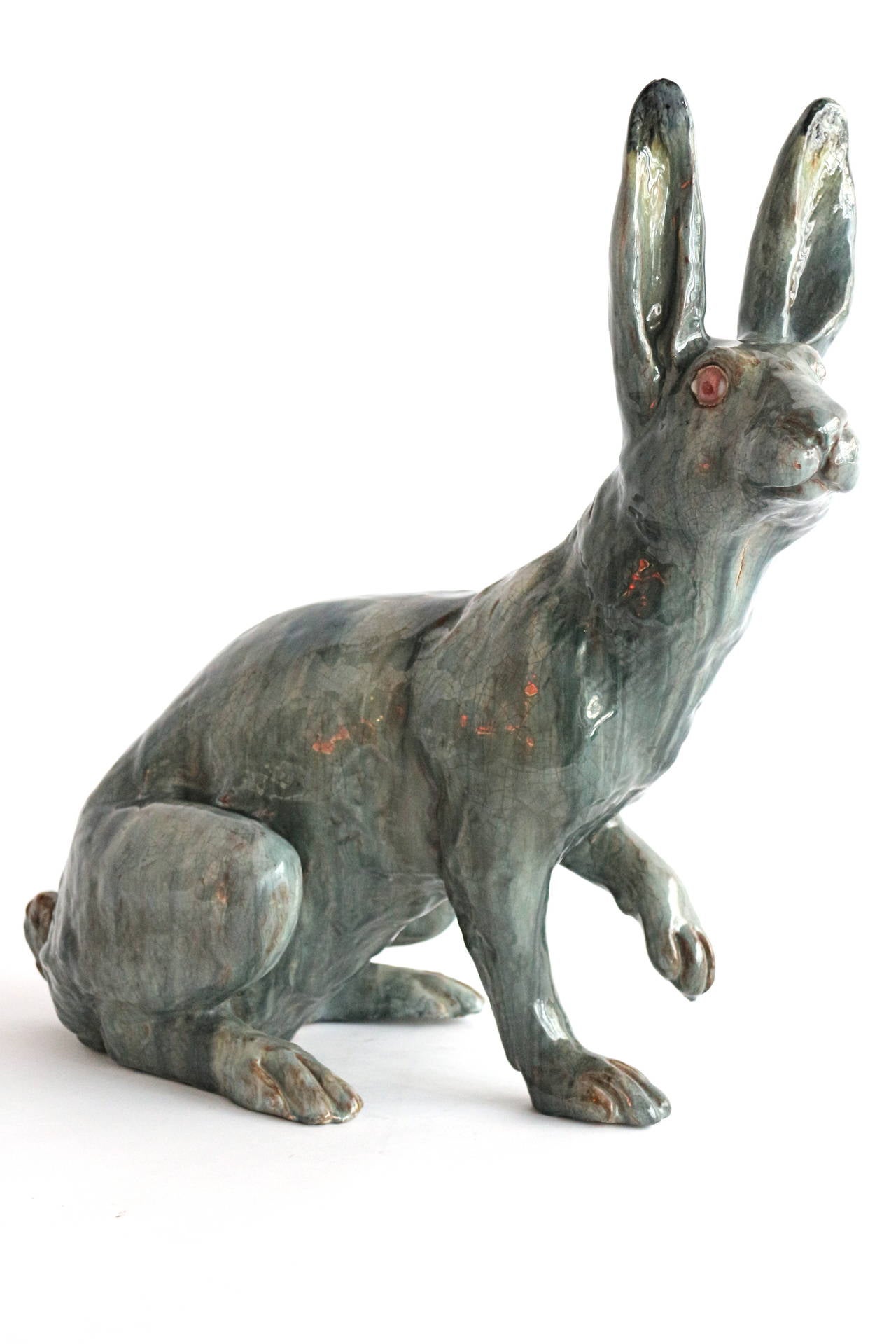 Four farm animals, made for display in butcher shop
French, late 19th-early 20st century.
Blue-green hare, glass eyes, circa 1870. Dimensions: 17.72 x 8.27 x H 17.72 inch.
Pig glass eyes, circa 1880. Dimensions: 19.69 x 6.30 x H 9.45 inch
White