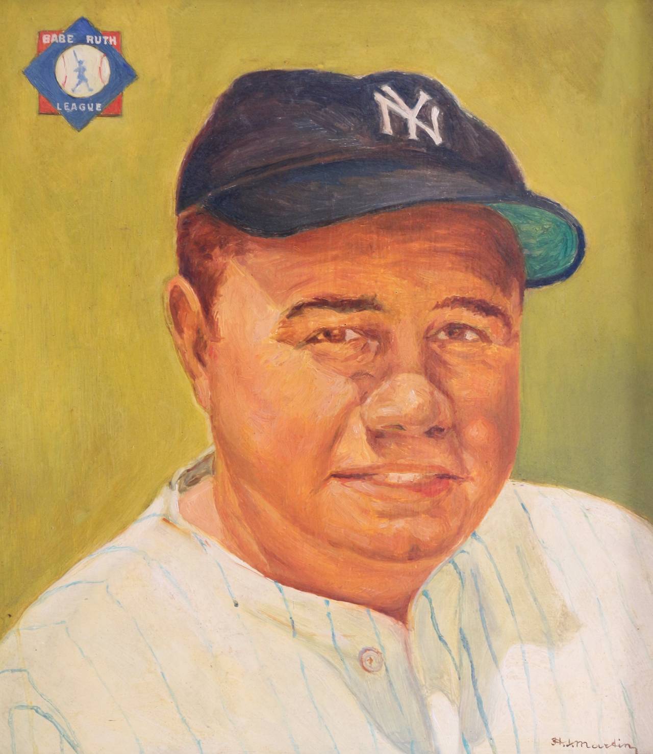 Portrait of Babe Ruth, Oil on Board Signed and Dated "H.J. Martin, 1960"