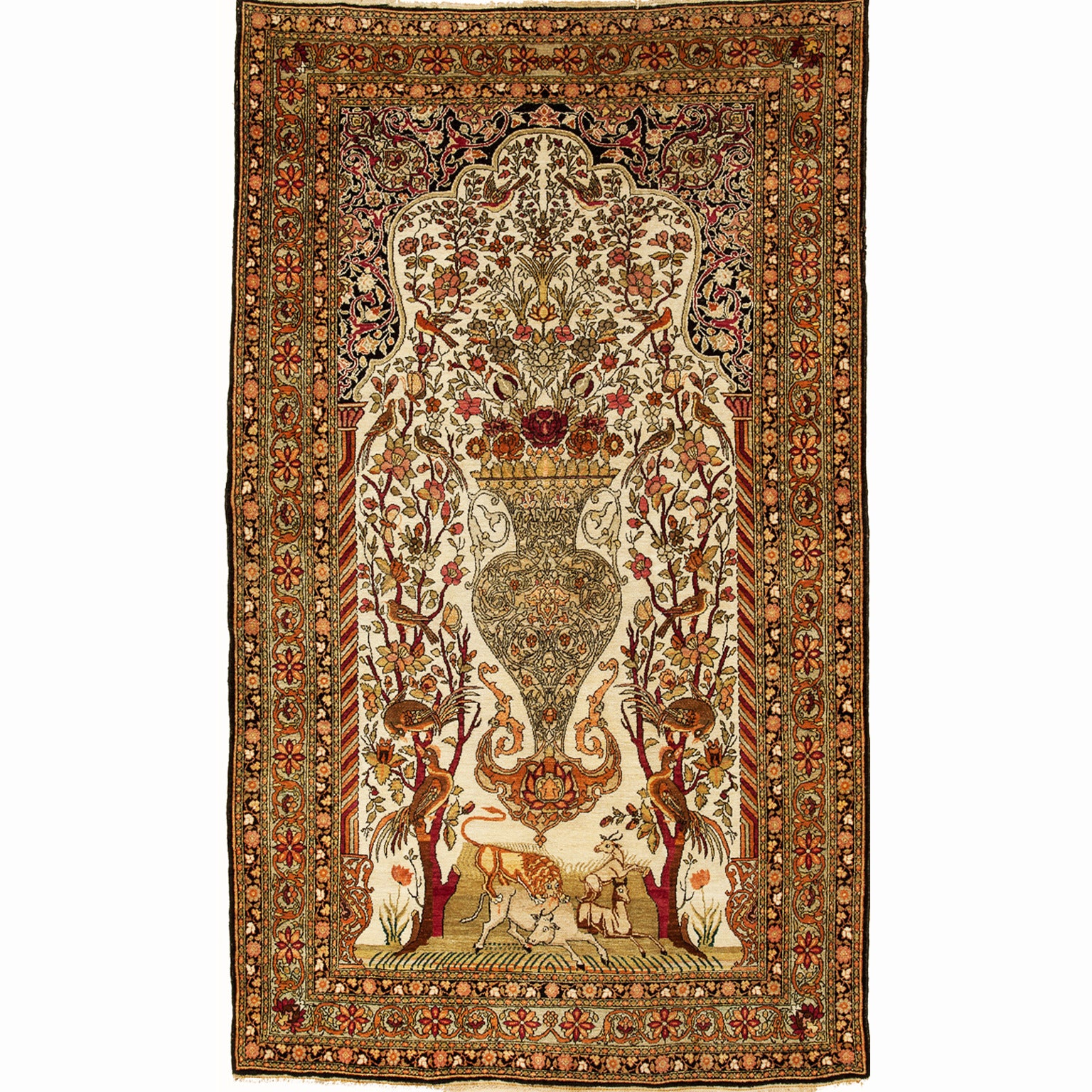 Antique Persian Esfahan Carpet, Vase and Tree of Life Design For Sale